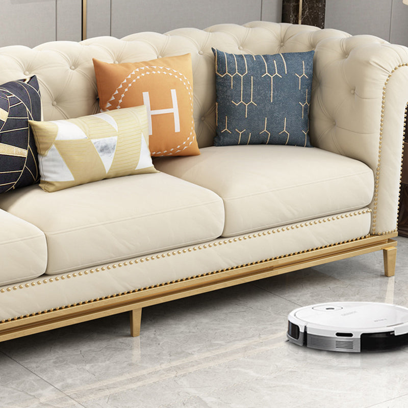 32.67" H Tufted Back Chesterfield Sofa Leather Tuxedo Arm Sofa