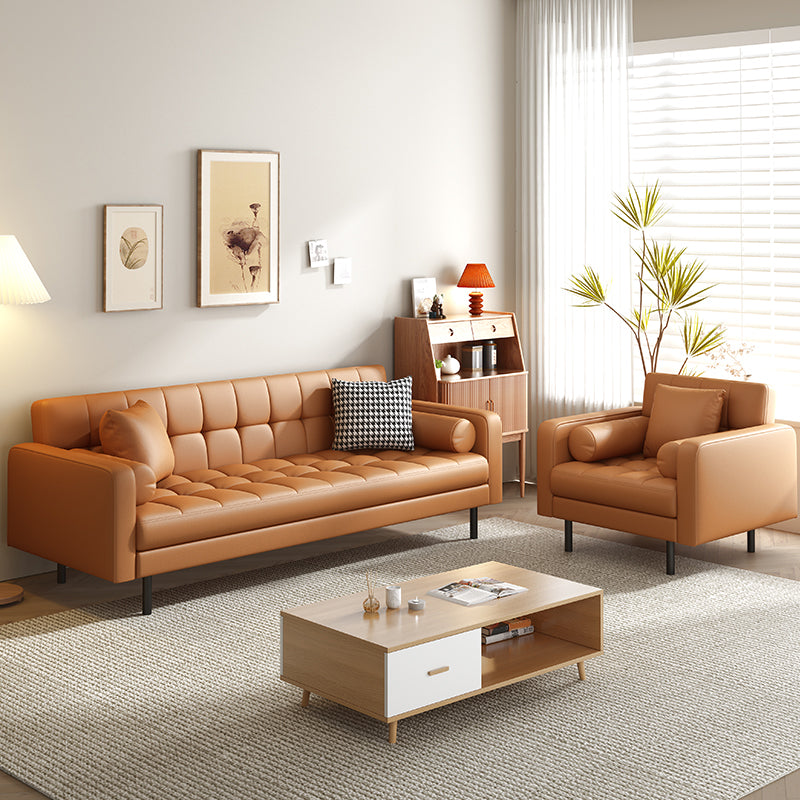 Industrial Square Arms Sofa Pillows Included Back Settee with Metal Legs