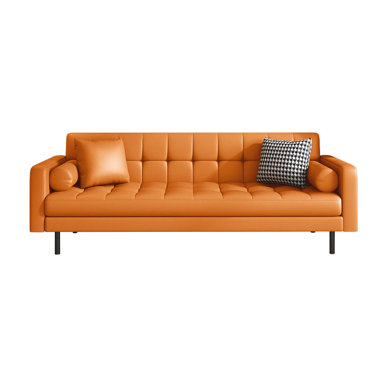 Industrial Square Arms Sofa Pillows Included Back Settee with Metal Legs