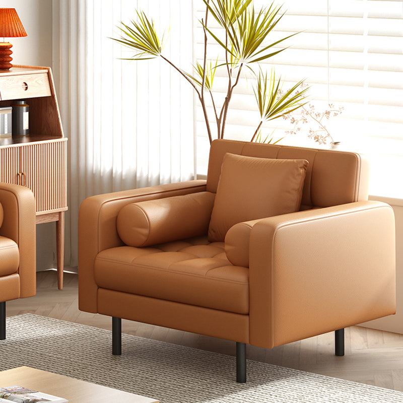 Industrial Square Arms Sofa Pillows Included Back Settee with Metal Legs