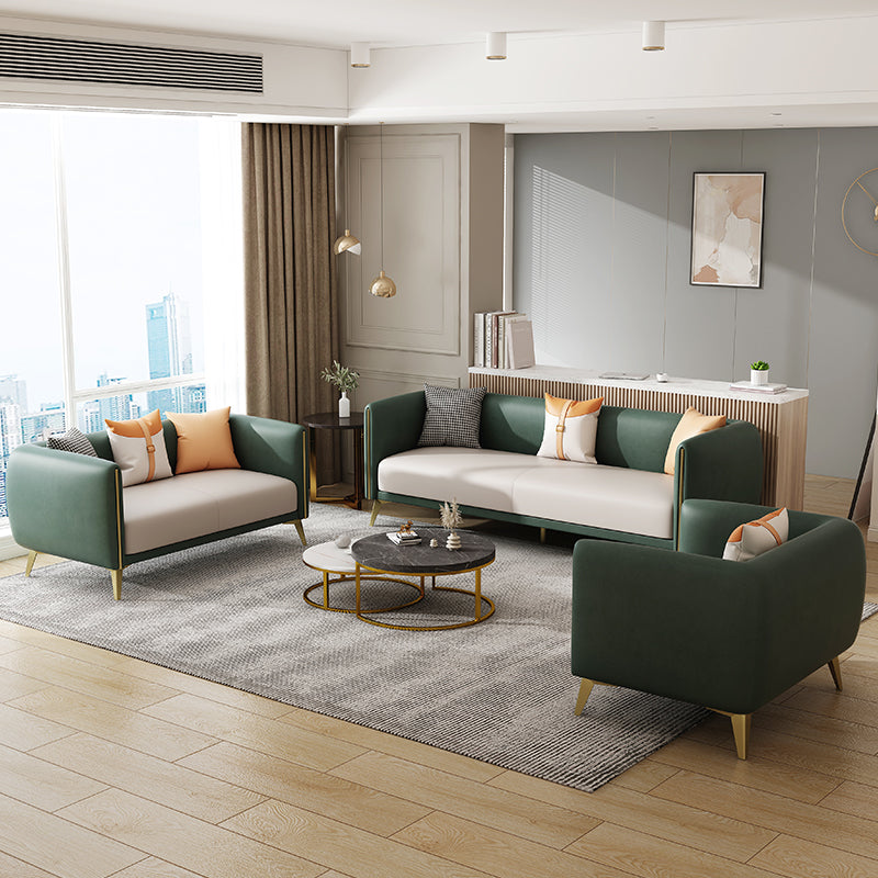 Wooden Square Arms Sofa Pillows Included Back Settee with Metal Legs