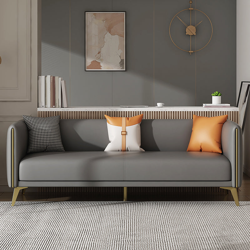 Wooden Square Arms Sofa Pillows Included Back Settee with Metal Legs