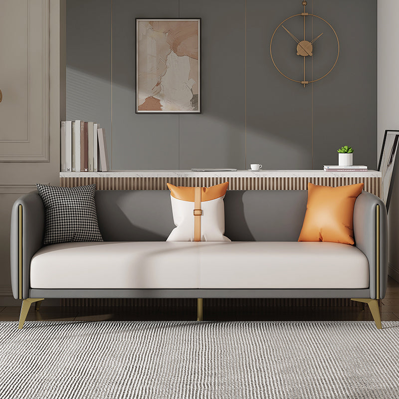 Wooden Square Arms Sofa Pillows Included Back Settee with Metal Legs