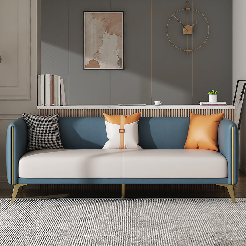 Wooden Square Arms Sofa Pillows Included Back Settee with Metal Legs
