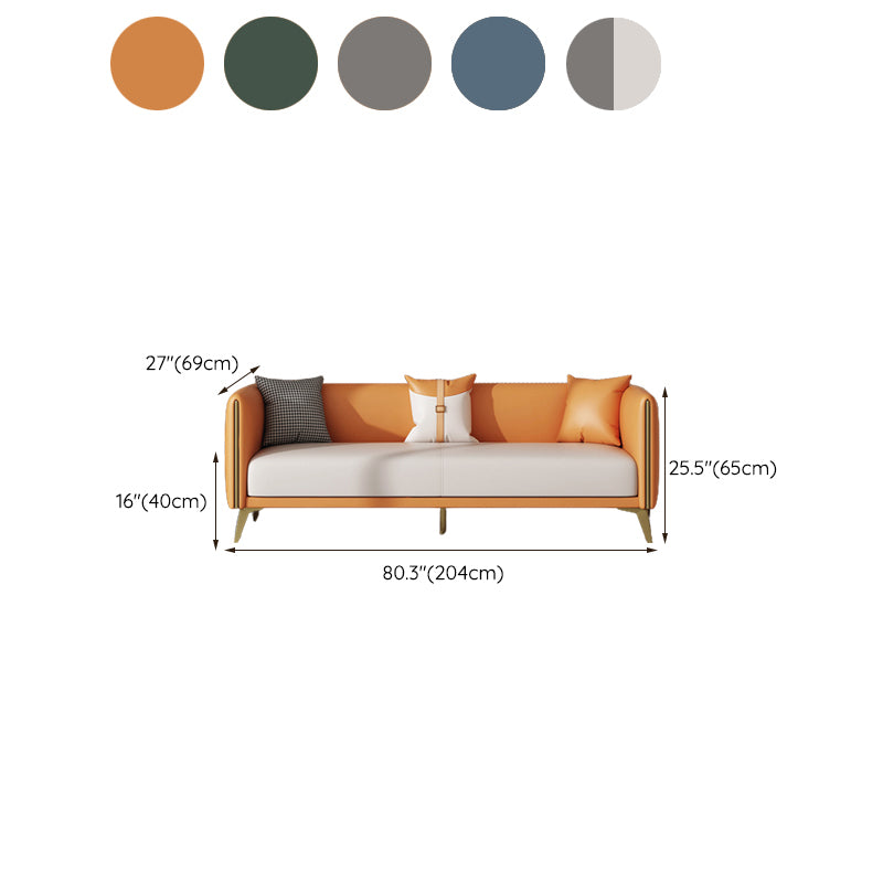 Wooden Square Arms Sofa Pillows Included Back Settee with Metal Legs