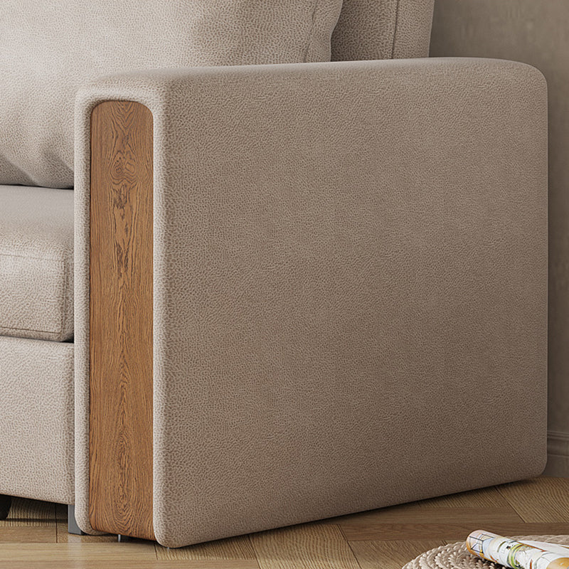 Leather Square Arm Sofa Bed Solid Color Storage Sofa Bed for Apartment