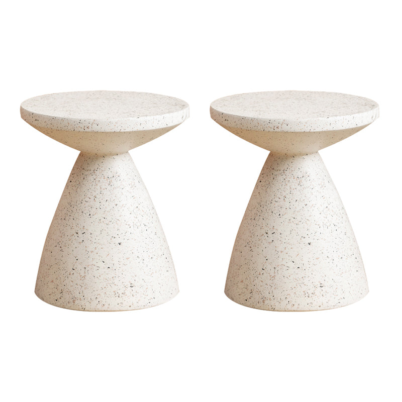 White Sofa Side Accent Table Round and Cone Shape Corner Table