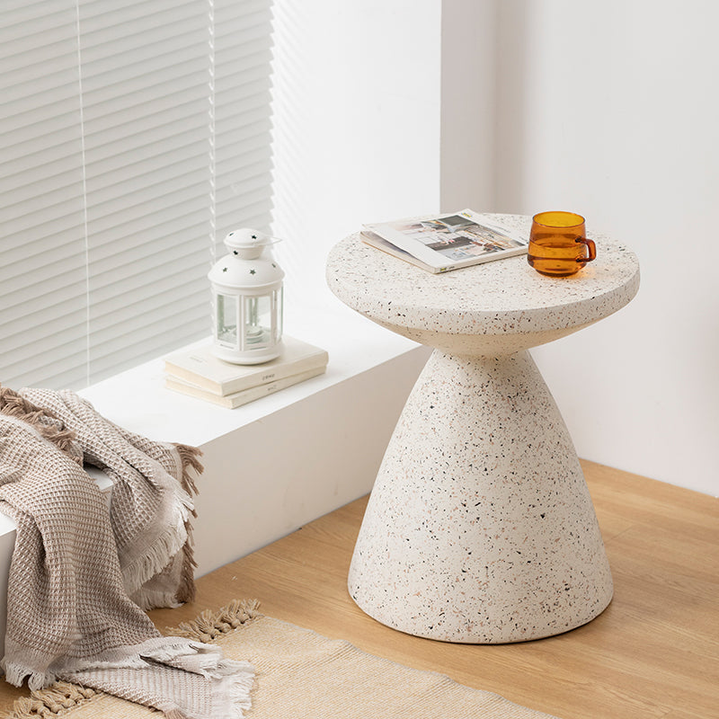 White Sofa Side Accent Table Round and Cone Shape Corner Table