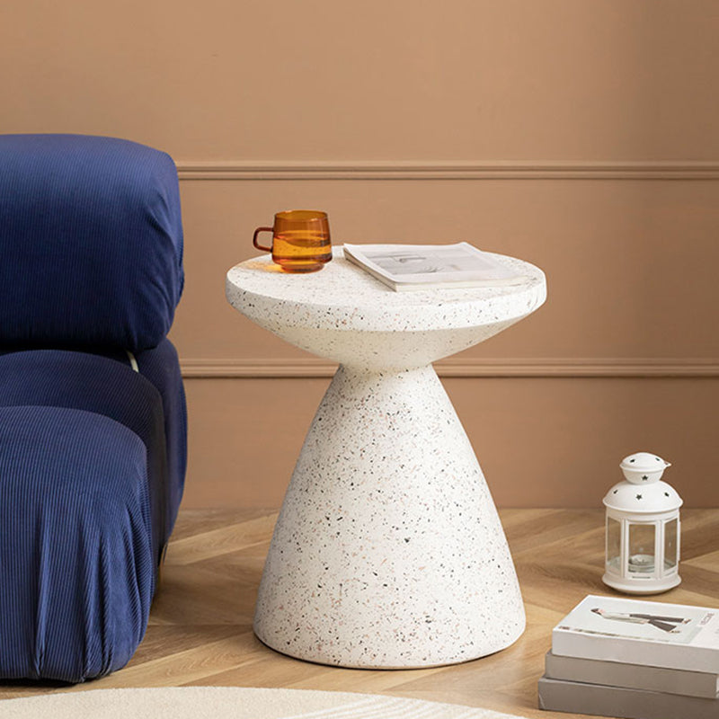 White Sofa Side Accent Table Round and Cone Shape Corner Table