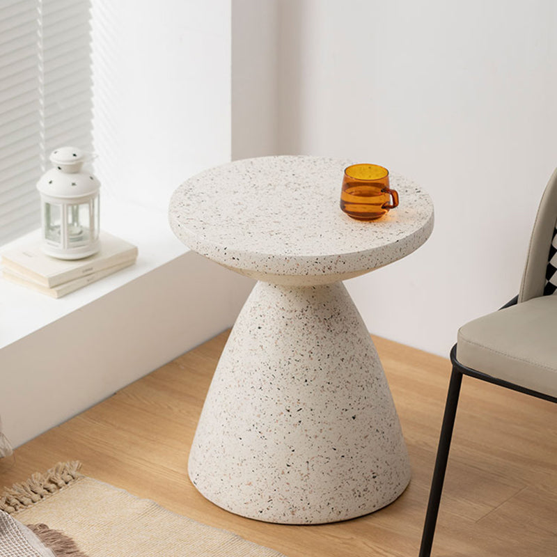 White Sofa Side Accent Table Round and Cone Shape Corner Table