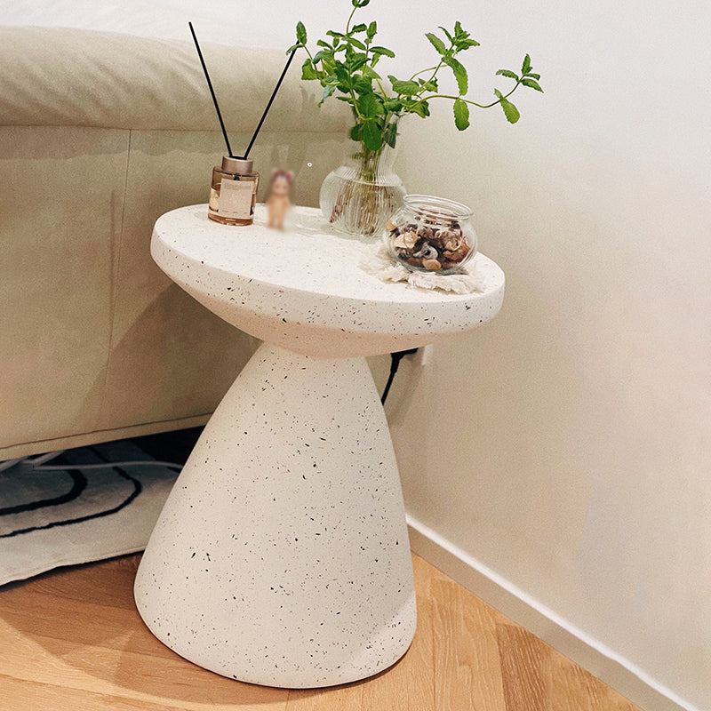 White Sofa Side Accent Table Round and Cone Shape Corner Table