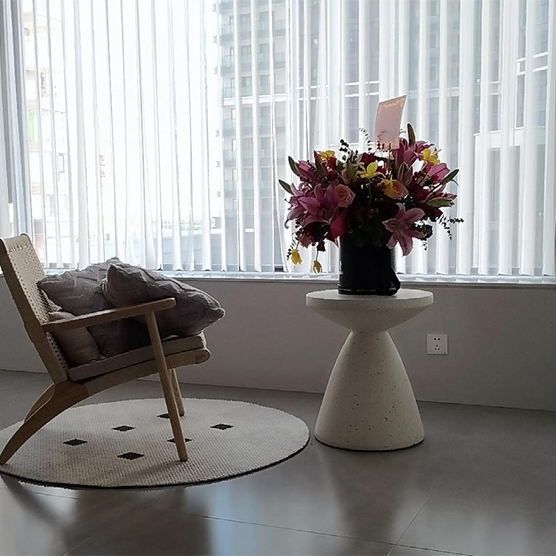 White Sofa Side Accent Table Round and Cone Shape Corner Table