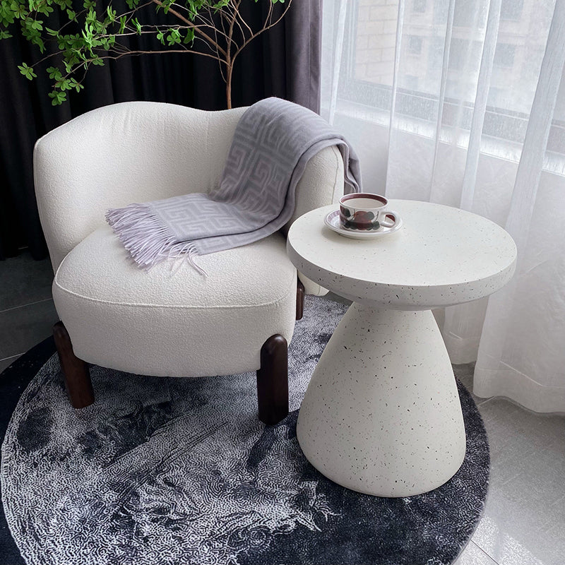White Sofa Side Accent Table Round and Cone Shape Corner Table