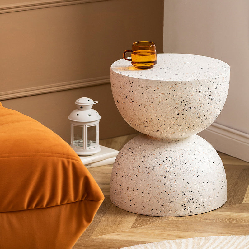 Double Semicircle Shape Side End Snack Table White Cement Corner Table