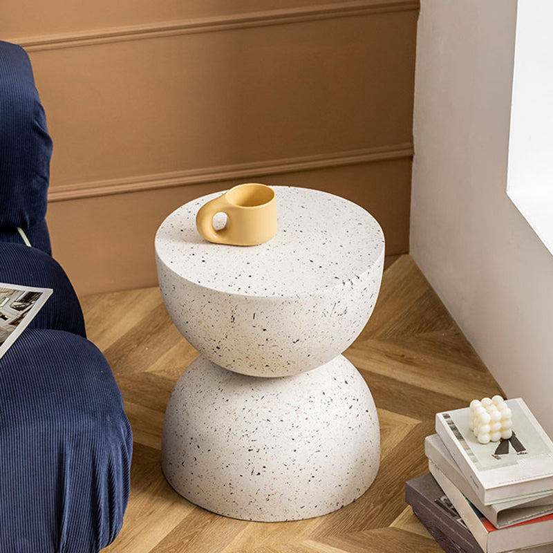 Double Semicircle Shape Side End Snack Table White Cement Corner Table