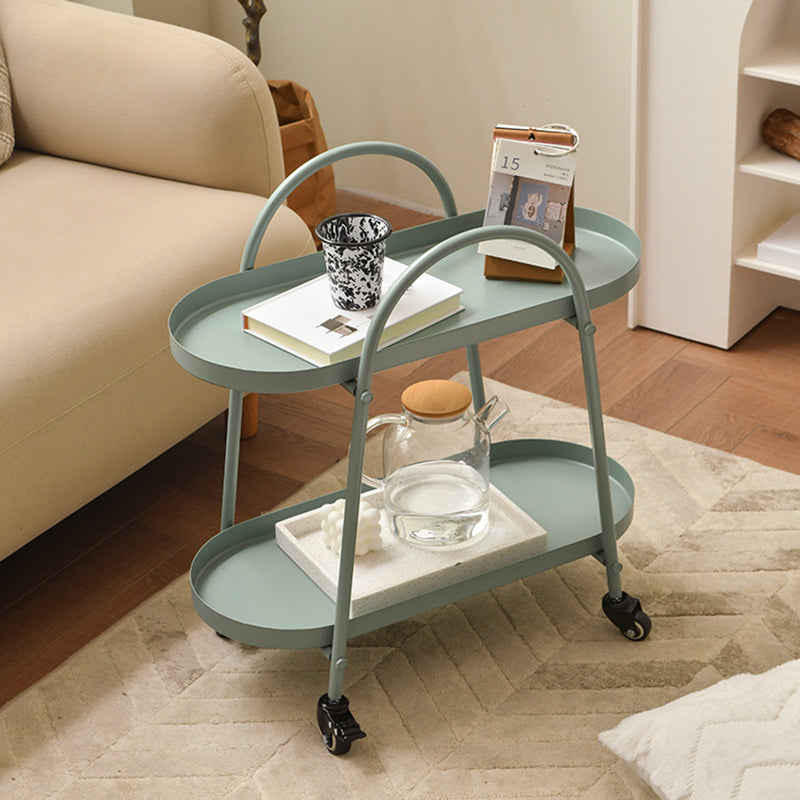 Contemporary Tray Top Double Tier End Table Oval End Slide Table with Storage