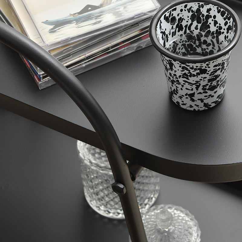 Contemporary Tray Top Double Tier End Table Oval End Slide Table with Storage