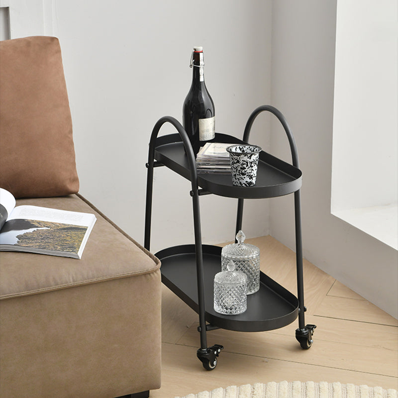 Contemporary Tray Top Double Tier End Table Oval End Slide Table with Storage