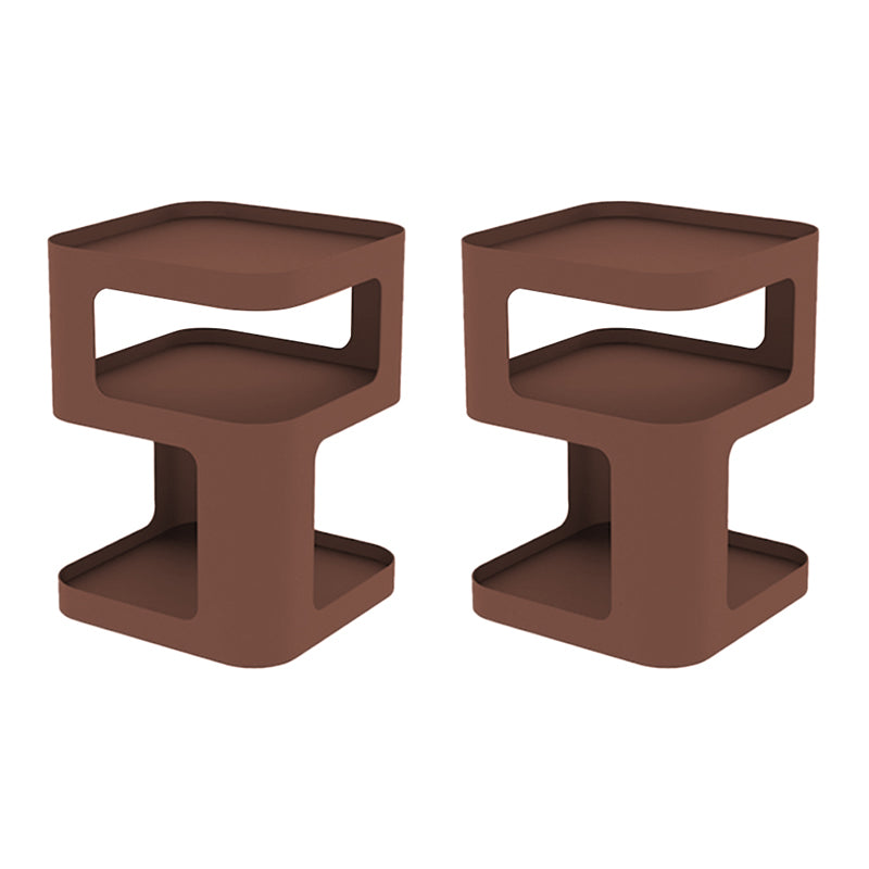 Contemporary Side End Snack Table with Metal Shelves Bedroom Side Table