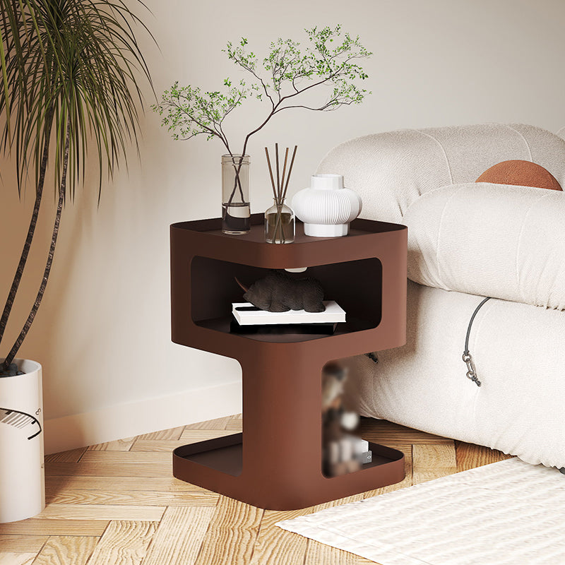 Contemporary Side End Snack Table with Metal Shelves Bedroom Side Table