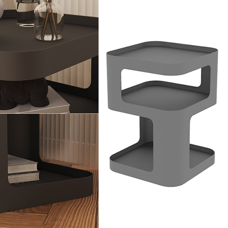 Contemporary Side End Snack Table with Metal Shelves Bedroom Side Table