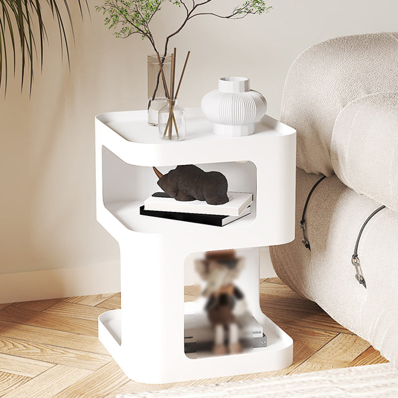 Contemporary Side End Snack Table with Metal Shelves Bedroom Side Table