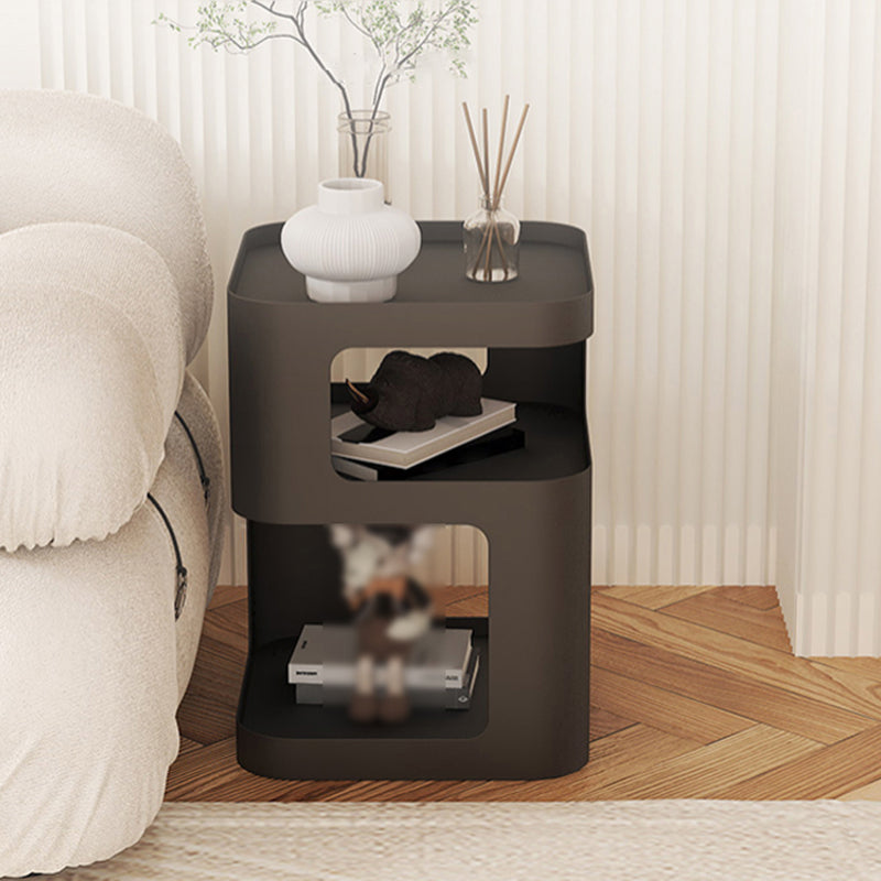 Contemporary Side End Snack Table with Metal Shelves Bedroom Side Table