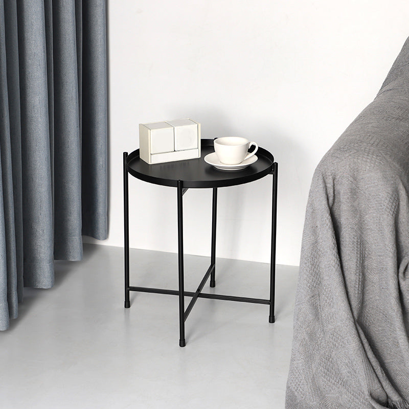 Round Shape Accent Side Table Metal Contemporary with Storage End Table