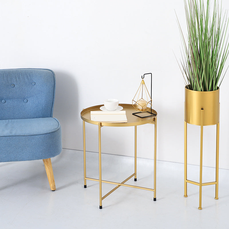 Round Shape Accent Side Table Metal Contemporary with Storage End Table