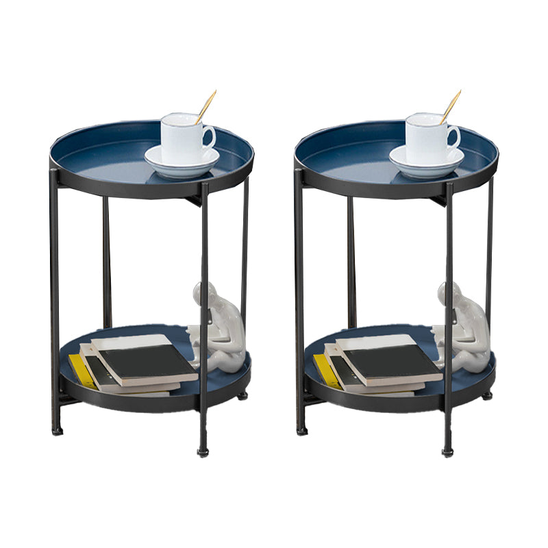 Round Shape Accent Side Table Metal Contemporary with Storage End Table