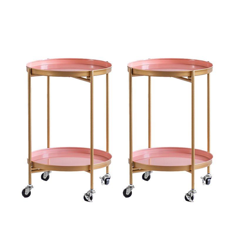 Round Shape Accent Side Table Metal Contemporary with Storage End Table