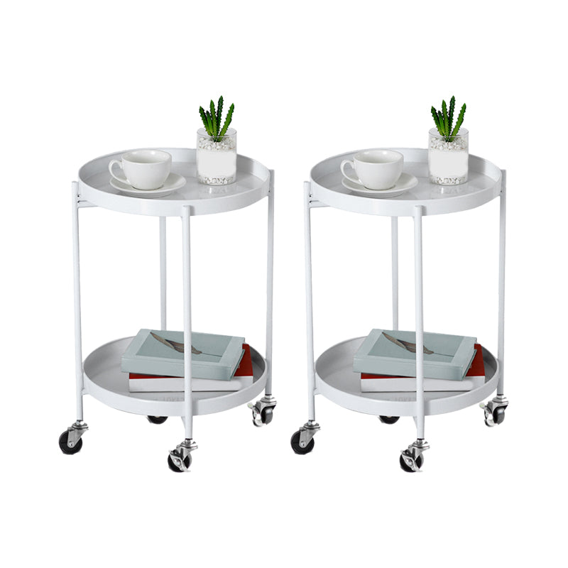 Round Shape Accent Side Table Metal Contemporary with Storage End Table
