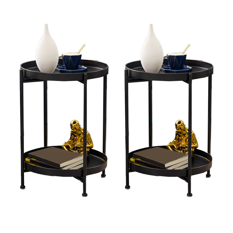 Round Shape Accent Side Table Metal Contemporary with Storage End Table