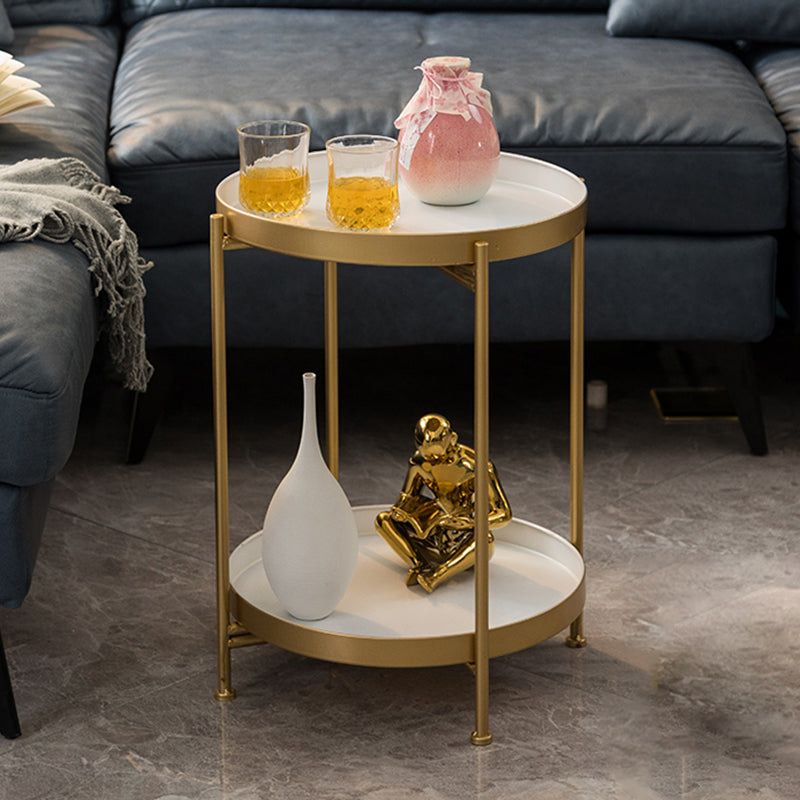 Round Shape Accent Side Table Metal Contemporary with Storage End Table