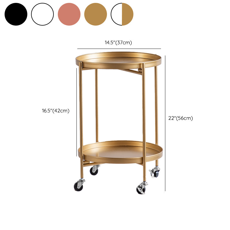 Round Shape Accent Side Table Metal Contemporary with Storage End Table