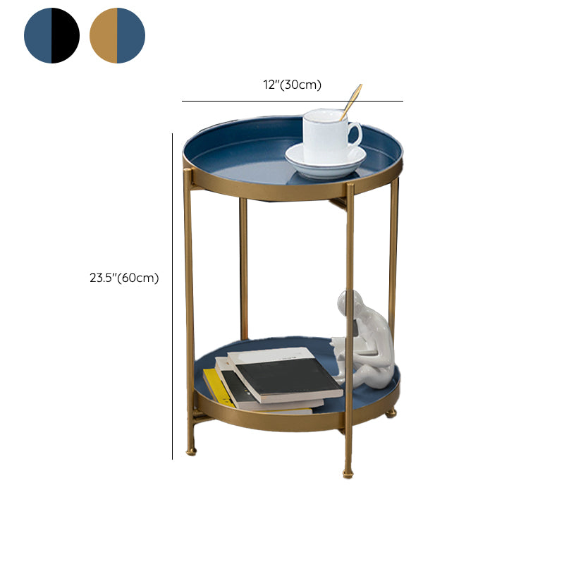 Round Shape Accent Side Table Metal Contemporary with Storage End Table