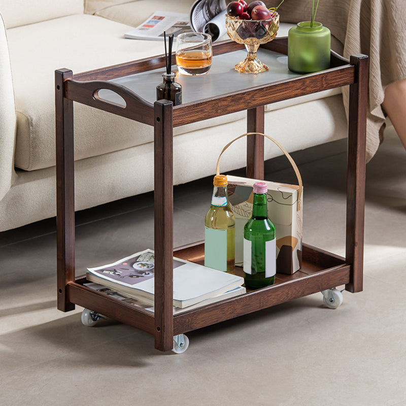 Contemporary Solid Wood 4 Legs Square Double Tier Accent Side Table