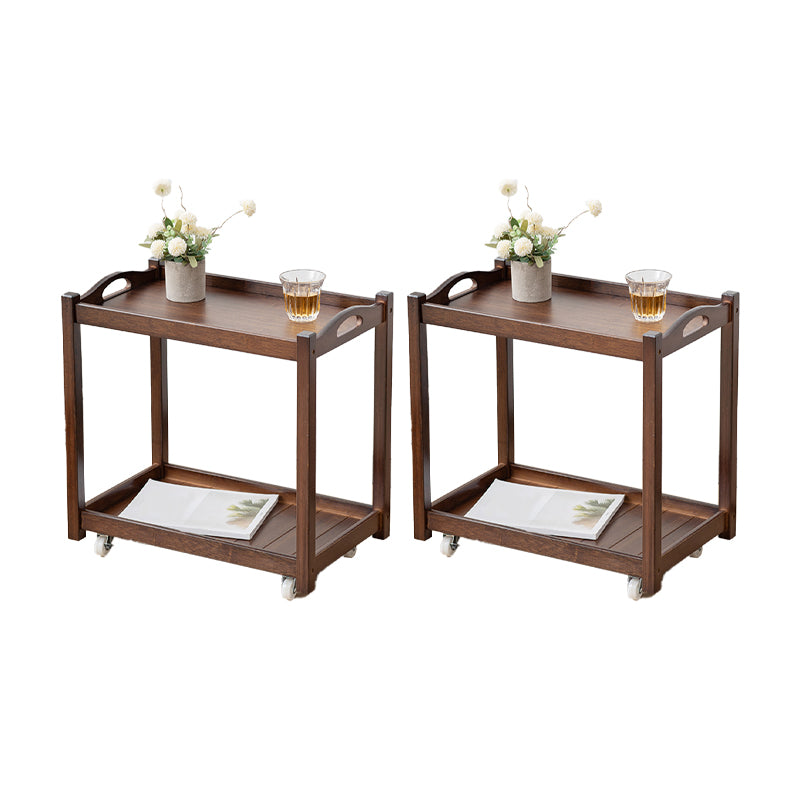 Contemporary Solid Wood 4 Legs Square Double Tier Accent Side Table
