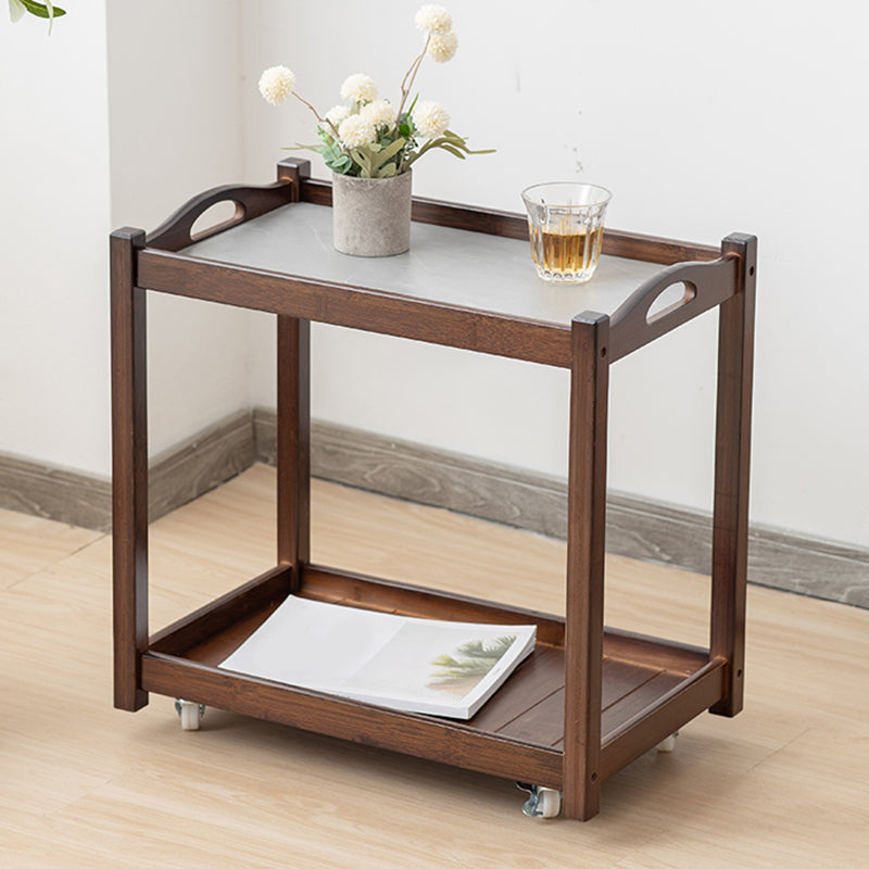 Contemporary Solid Wood 4 Legs Square Double Tier Accent Side Table