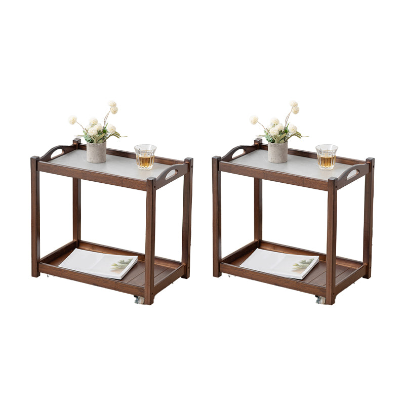 Contemporary Solid Wood 4 Legs Square Double Tier Accent Side Table