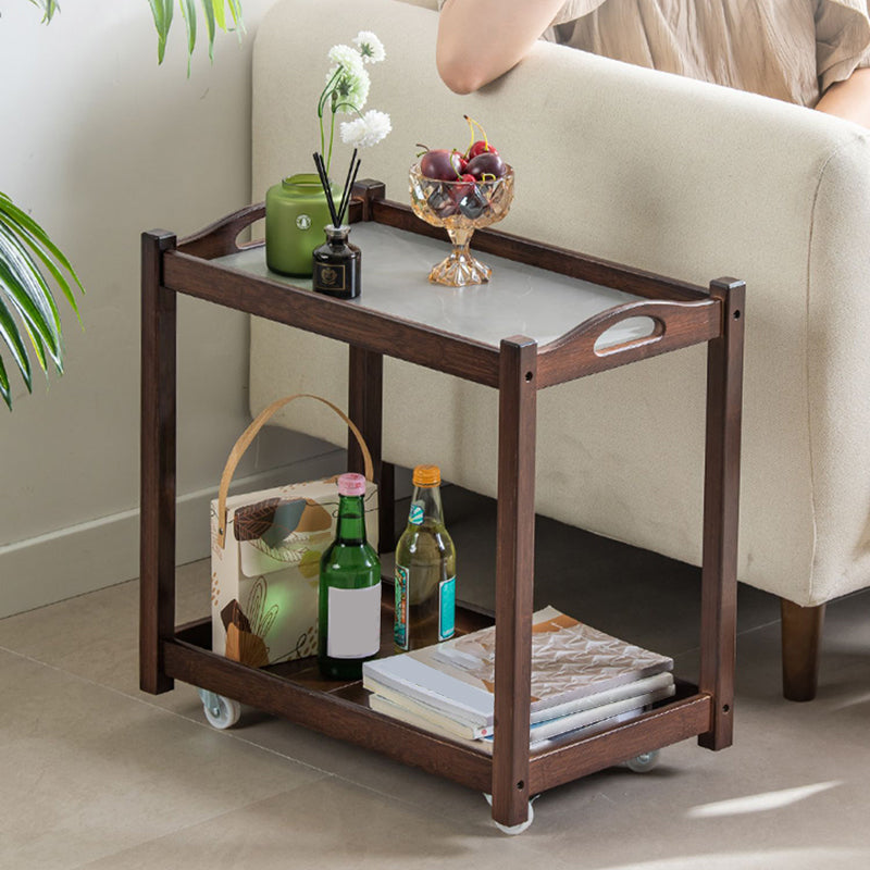 Contemporary Solid Wood 4 Legs Square Double Tier Accent Side Table