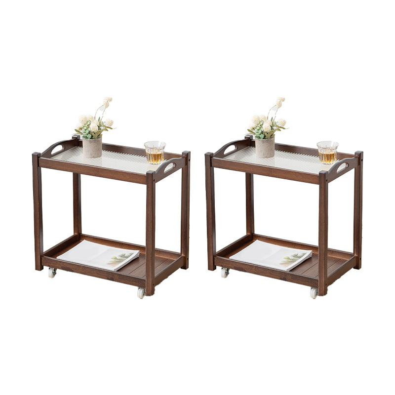 Contemporary Solid Wood 4 Legs Square Double Tier Accent Side Table