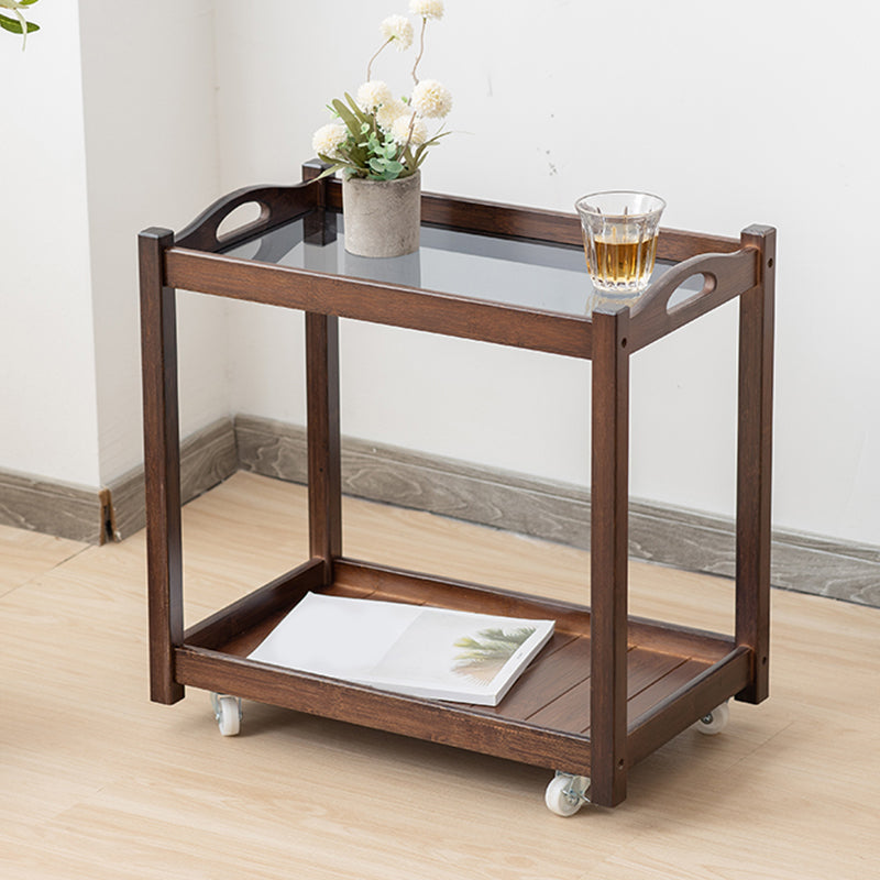 Contemporary Solid Wood 4 Legs Square Double Tier Accent Side Table