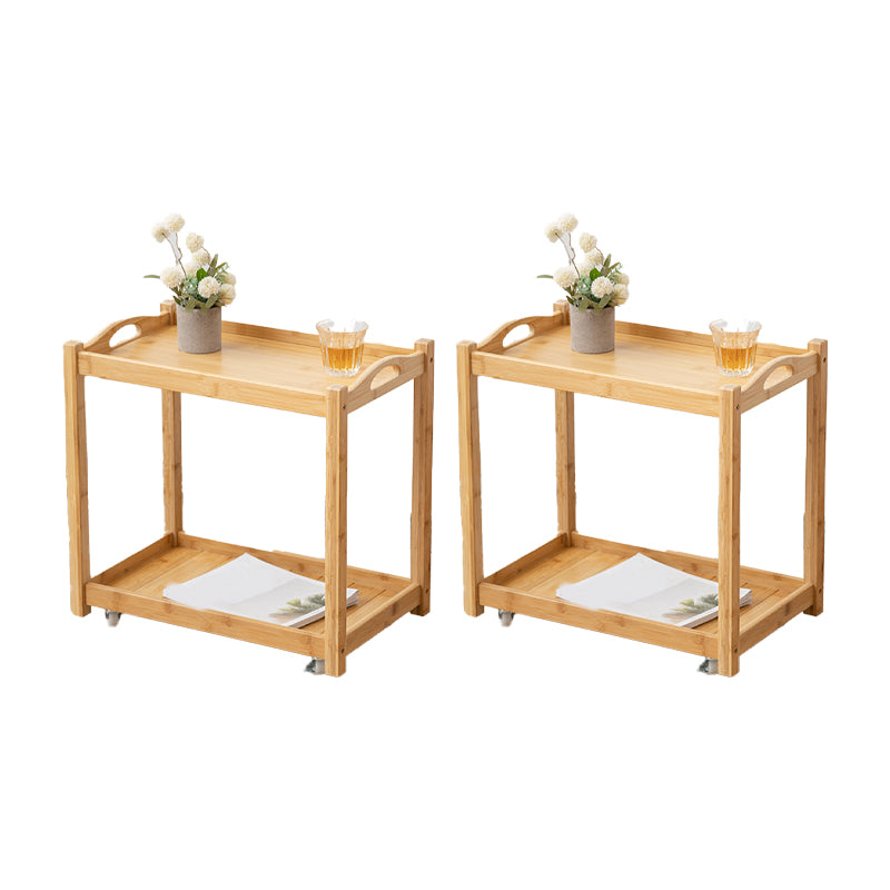Contemporary Solid Wood 4 Legs Square Double Tier Accent Side Table