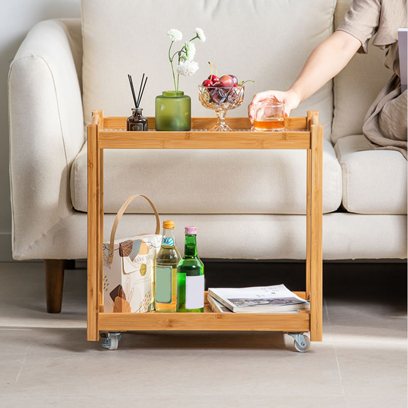 Contemporary Solid Wood 4 Legs Square Double Tier Accent Side Table