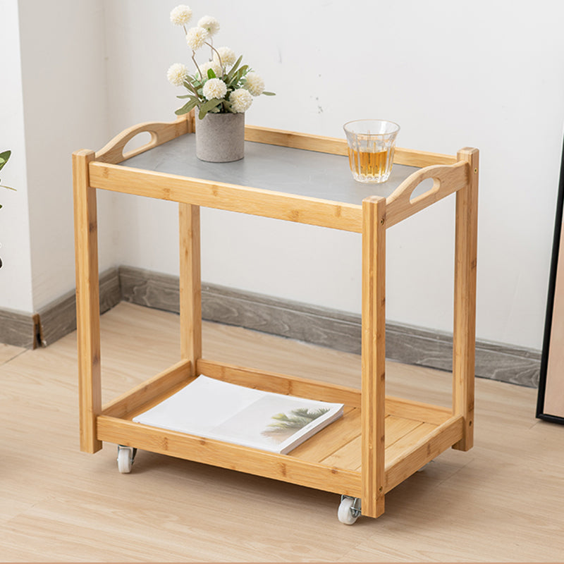Contemporary Solid Wood 4 Legs Square Double Tier Accent Side Table