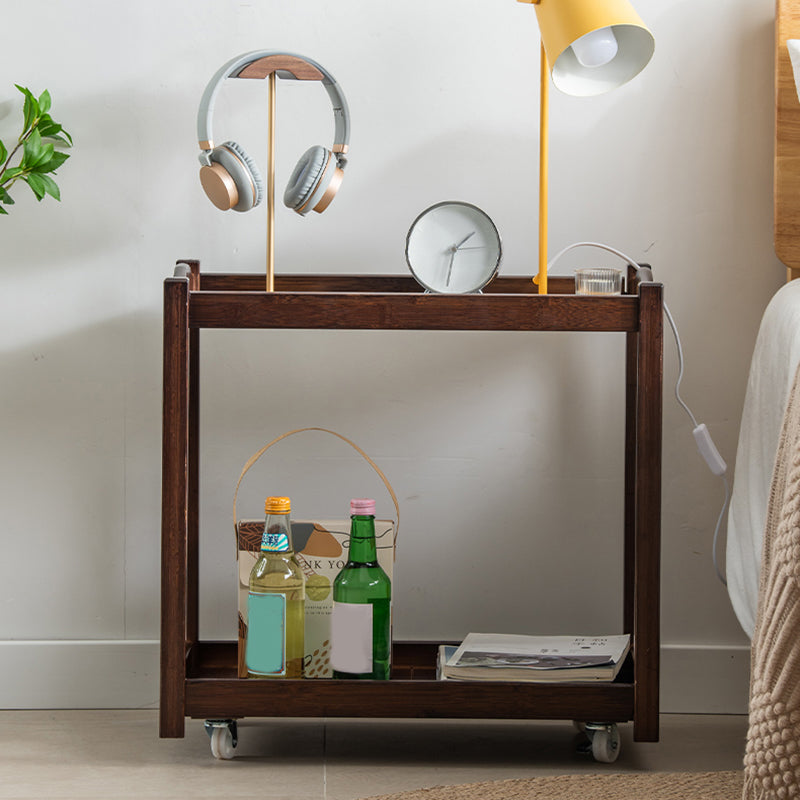 Contemporary Solid Wood 4 Legs Square Double Tier Accent Side Table