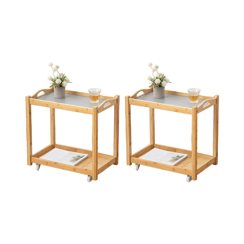 Contemporary Solid Wood 4 Legs Square Double Tier Accent Side Table