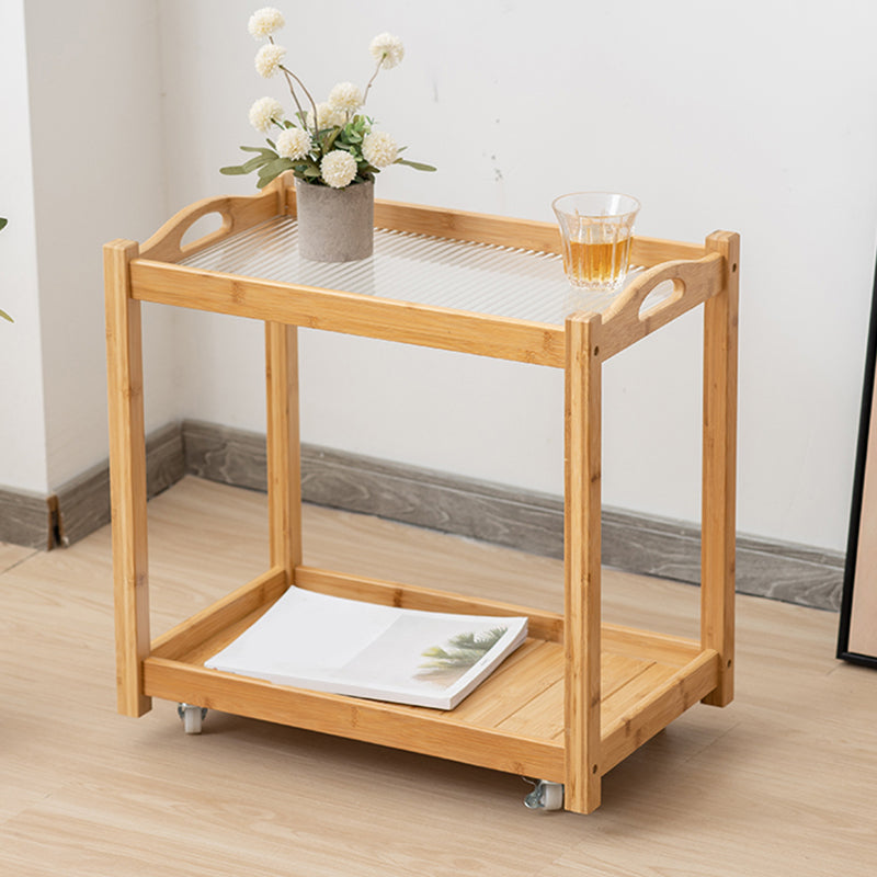 Contemporary Solid Wood 4 Legs Square Double Tier Accent Side Table