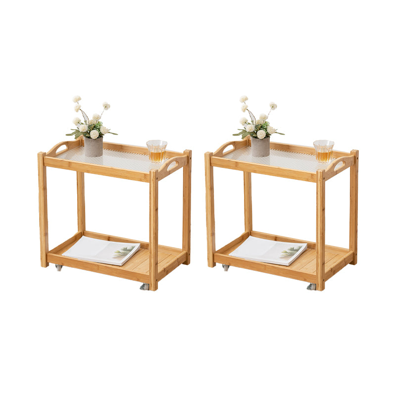 Contemporary Solid Wood 4 Legs Square Double Tier Accent Side Table